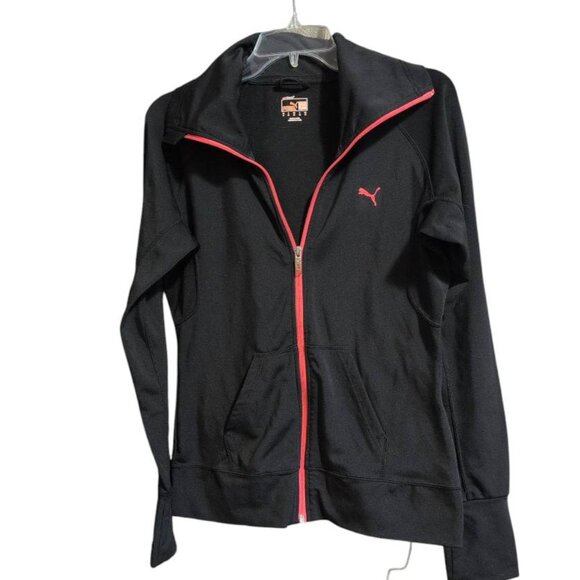 Puma Sweater Black/pink Full Zip up Activewear Jacket with pockets, Thumb holes - Picture 1 of 7